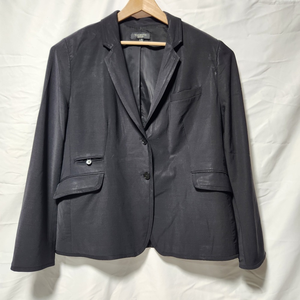 women's TALBOTS Black Blazer Jacket Wool blendstretch office career Size 20